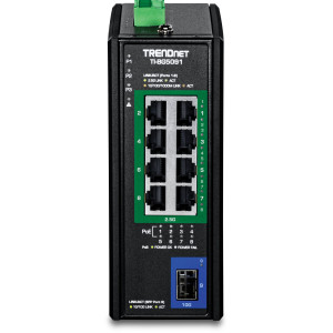 TRENDnet TI-BG5091 9-Port Industrial Switch, 8 2.5G PoE++ ports, 10G SFP+ slot, 60 Gbps switching capacity, DIN-rail/wall mount